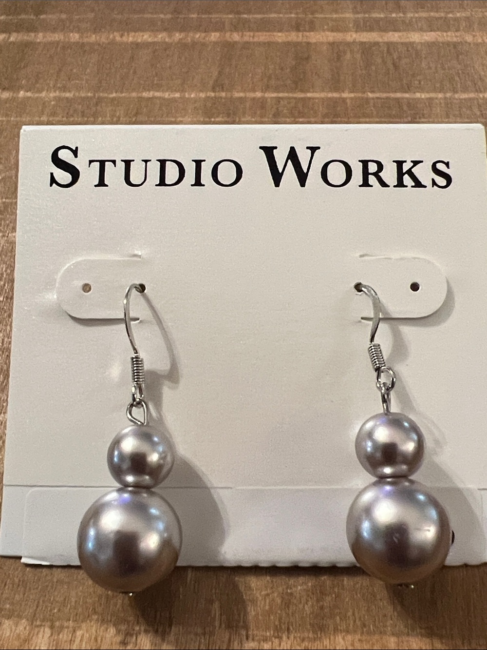 3/$18 Studio Works Silver Faux Pearl Double-Drop Earrings Lot 762